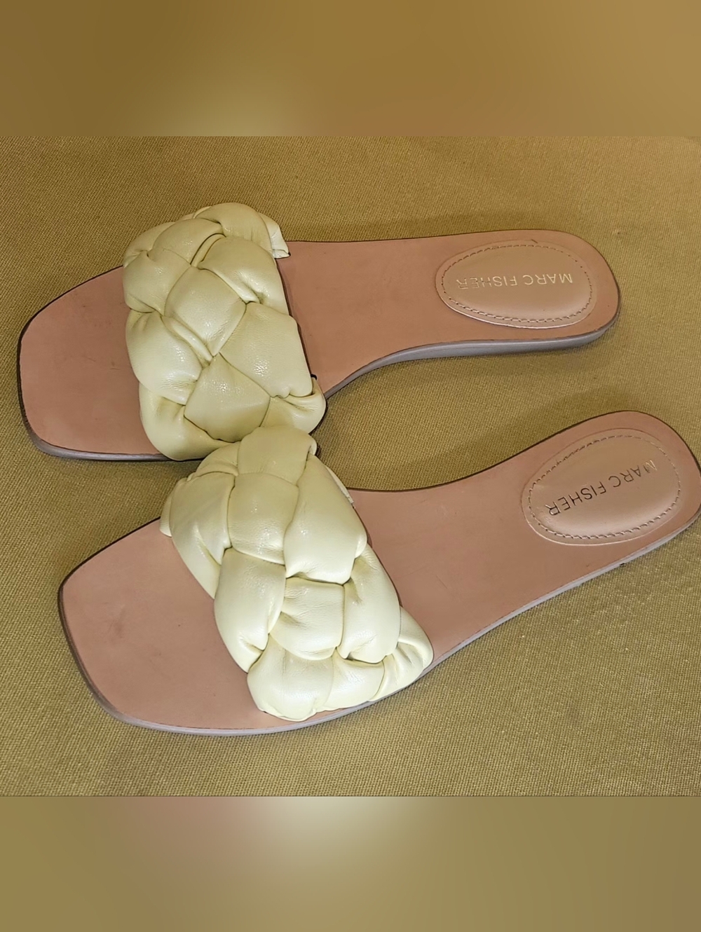 Marc Fisher Pale Yellow Braided Slide Sandals